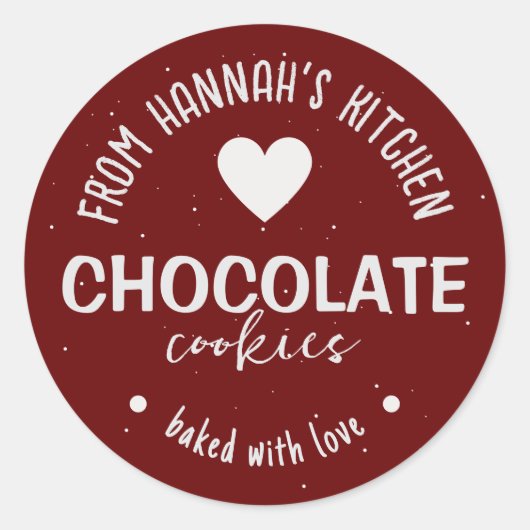 Maroon glitter achtergrond gebakken met liefde ronde sticker (Voorkant)