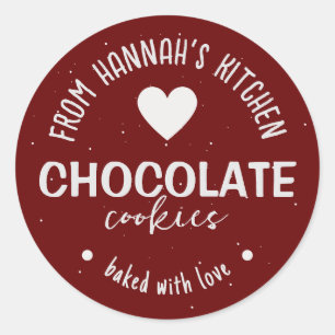 Maroon glitter achtergrond gebakken met liefde ronde sticker