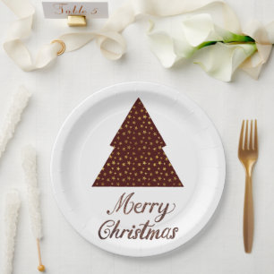Maroon glitter kerstboom - vrolijke kerstmis papieren bordje