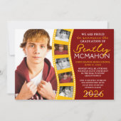Maroon & Gold 6 Fotofilmstrip Afstudeerder Aankond Kaart (Voorkant)