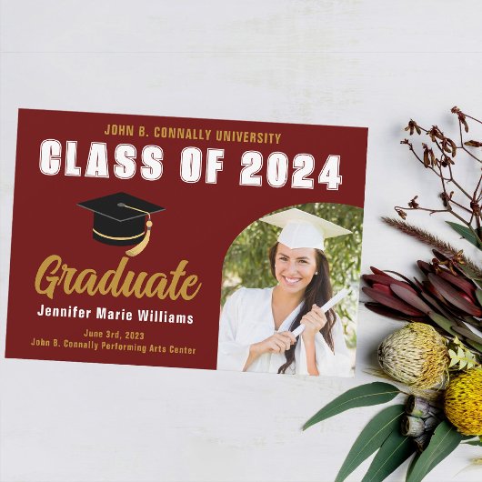 Maroon Gold Afstuderen 2023 Graduation Party Aankondiging