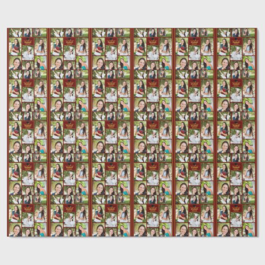 Maroon Gold Afstuderen 9 Photo Collage Afstuderen Cadeaupapier (Vlak)