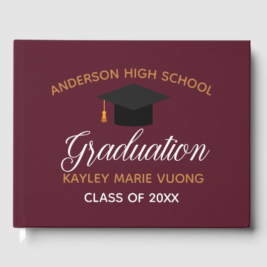 Maroon Gold Afstuderen Autograph Keepsake 2025 Gastenboek (Voorkant)