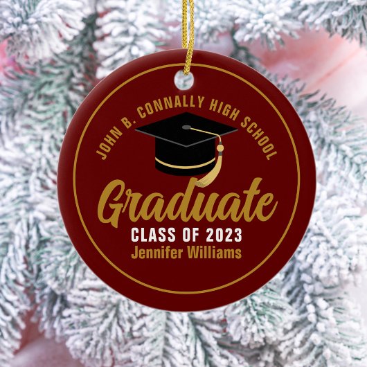 Maroon Gold Afstuderen Chic Custom 2025 Afstuderen Keramisch Ornament