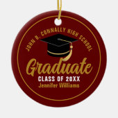 Maroon Gold Afstuderen Chic Custom 2025 Afstuderen Keramisch Ornament (Voorkant)
