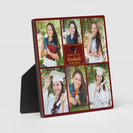 Maroon Gold Afstuderen Collage Afstuderen 6 Foto Fotoplaat (Voorkant)