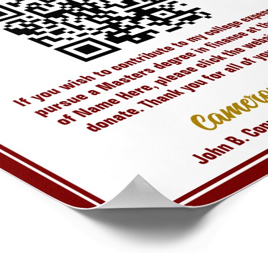 Maroon Gold Afstuderen College Fund QR-code Poster (Hoek)
