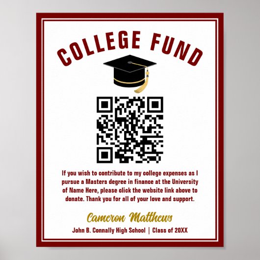 Maroon Gold Afstuderen College Fund QR-code Poster (Voorkant)