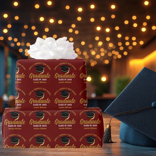 Maroon Gold Afstuderen Custom 2025 Afstuderen Cadeaupapier