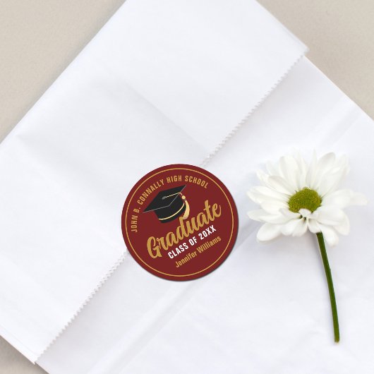 Maroon Gold Afstuderen Custom 2025 Afstuderen Ronde Sticker