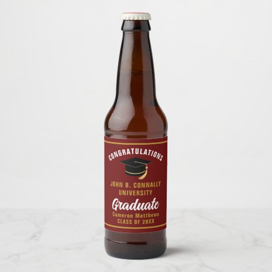 Maroon Gold Afstuderen Custom Graduation Party Bier Etiket (Voorkant)