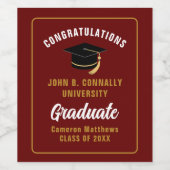 Maroon Gold Afstuderen Custom Graduation Party Wijn Etiket (Enkel label)