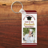 Maroon Gold Afstuderen Foto 2024 Aangepast Afstude Sleutelhanger (Voorkant)