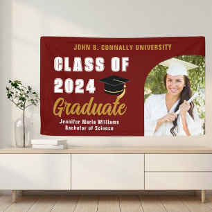 Maroon Gold Afstuderen Foto Afstudeerfeest Spandoek