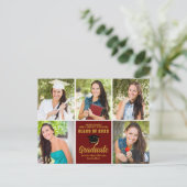 Maroon Gold Afstuderen Foto Collage Chic Afstudere Briefkaart (Staand voorkant)