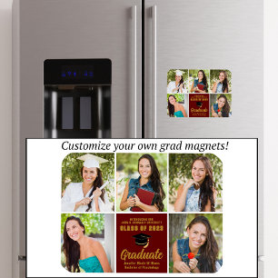 Maroon Gold Afstuderen Foto Collage Chic Afstudere Magneet