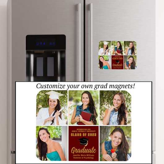 Maroon Gold Afstuderen Foto Collage Chic Afstudere Magneet