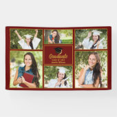 Maroon Gold Afstuderen Foto Collage Moderne Party Spandoek (Horizontaal)