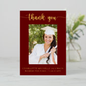 Maroon & Gold Afstuderen Foto Dank je kaart (Staand Voorkant)