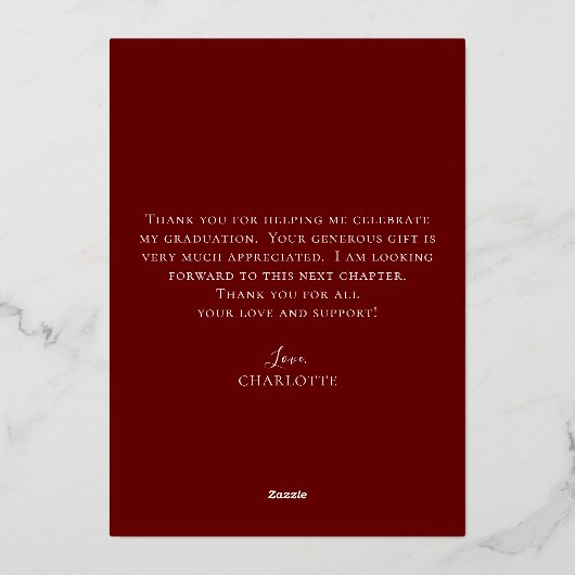 Maroon & Gold Afstuderen Foto Dank je kaart (Achterkant)