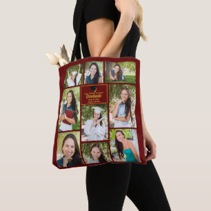 Maroon Gold Afstuderen Fotocollage 2024 Afstuderen Tote Bag