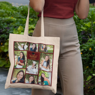 Maroon Gold Afstuderen Fotocollage 2024 Afstuderen Tote Bag