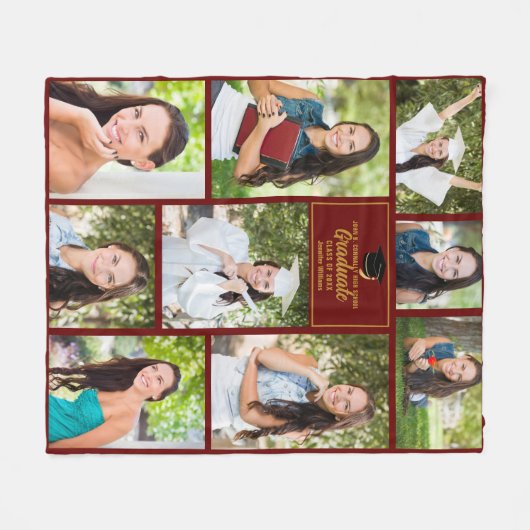 Maroon Gold Afstuderen Fotocollage Afstuderen Fleece Deken (Voorkant (Horizontaal))