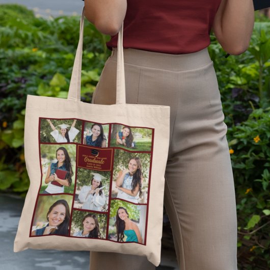Maroon Gold Afstuderen Fotocollage Afstuderen Gift Tote Bag