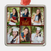 Maroon Gold Afstuderen Fotocollage Afstuderen Metalen Ornament (Voorkant)