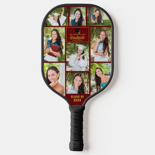 Maroon Gold Afstuderen Fotocollage Afstuderen Pickleball Paddle (Achterkant)