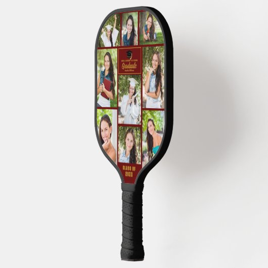 Maroon Gold Afstuderen Fotocollage Afstuderen Pickleball Paddle (Links)
