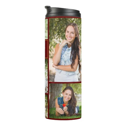 Maroon Gold Afstuderen Fotocollage Afstuderen Thermosbeker (Geroteerd rechts)