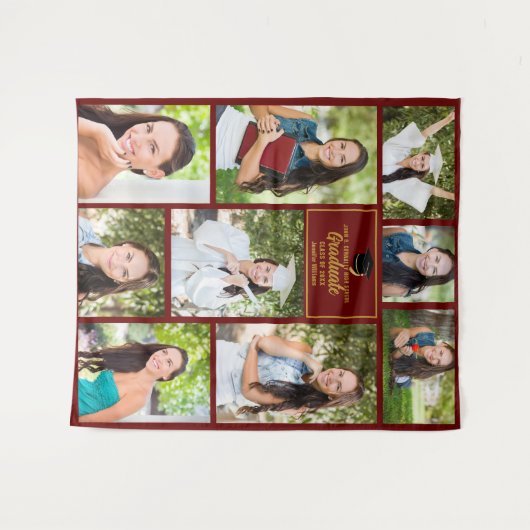 Maroon Gold Afstuderen Fotocollage Afstuderen Wandkleed (Voorkant (horizontaal))