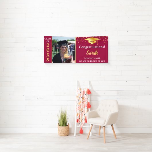Maroon & Gold Afstuderen Fotoklas van 2025 Spandoek (Insitu)