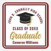 Maroon Gold Afstuderen gepersonaliseerd afstudeerf Vierkante Sticker (Voorkant)