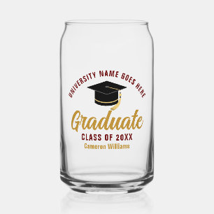 Maroon Gold Afstuderen gepersonaliseerd Afstuderen Blikvorm Glas