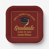 Maroon Gold Afstuderen Graduation Party Square Papieren Bordje (Voorkant)