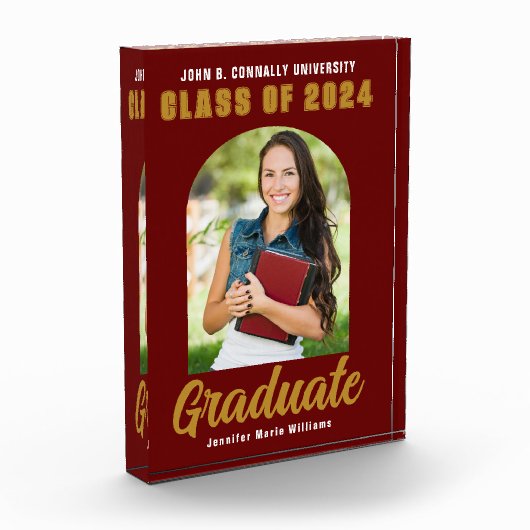 Maroon Gold Afstuderen Modern Custom Afstuderen Fotoblokken (Links)