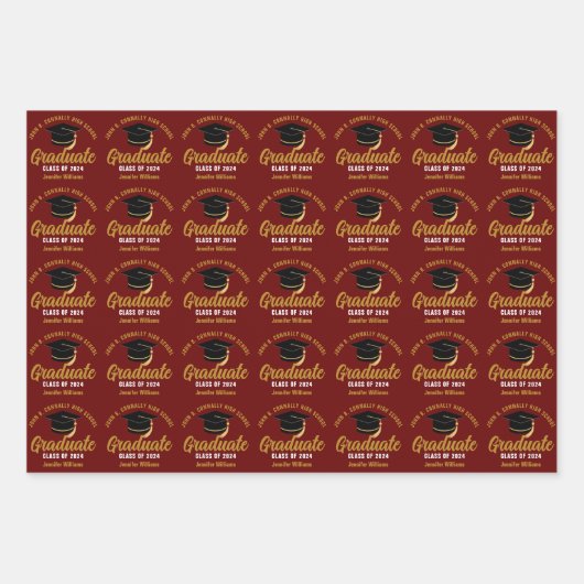 Maroon Gold Afstuderen op maat 2025 afstudeerfeest Inpakpapier Vel (Voorkant 2)