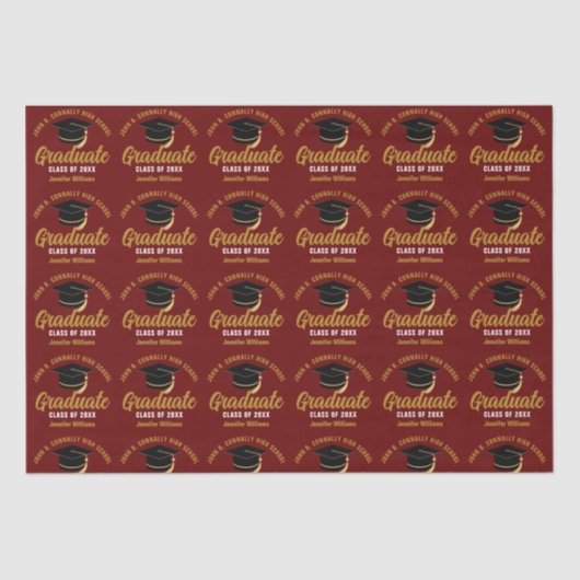 Maroon Gold Afstuderen op maat 2025 afstudeerfeest Tissuepapier (Voorkant)