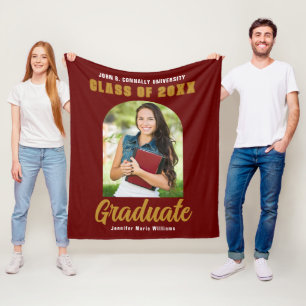 Maroon Gold Afstuderen Photo Arch Afstuderen Fleece Deken