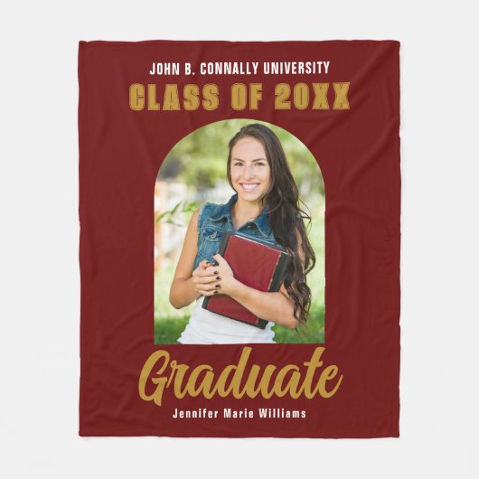 Maroon Gold Afstuderen Photo Arch Afstuderen Fleece Deken (Voorkant)