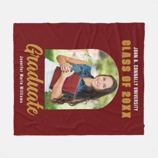 Maroon Gold Afstuderen Photo Arch Afstuderen Fleece Deken (Voorkant (Horizontaal))