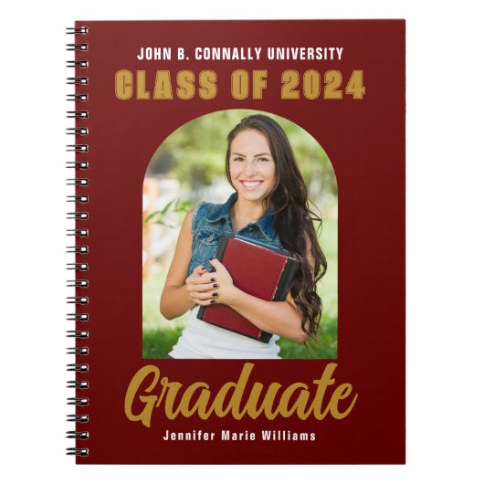 Maroon Gold Afstuderen Photo Arch Afstuderen Notitieboek (Voorkant)