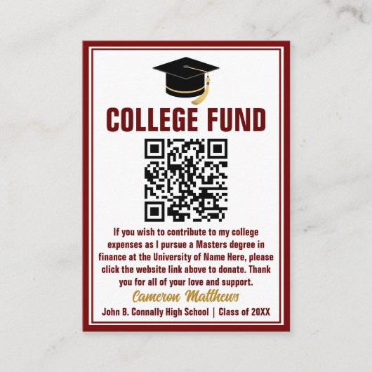 Maroon Gold Afstuderen Photo College Fund Informatiekaartje (Voorkant)