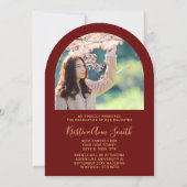 Maroon Gold Arch 2 Foto Afstuderen Aankondiging (Achterkant)