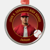 Maroon Gold Baseball Player Photo Christmas Metalen Ornament (Voorkant)