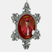 Maroon Gold Baseball Player Photo High School Tin Sneeuwvlok Ornament (Links)