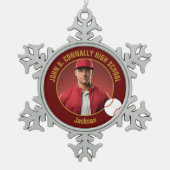 Maroon Gold Baseball Player Photo High School Tin Sneeuwvlok Ornament (Voorkant)