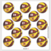 maroon gold basketbal op maat 13 spelersnamen sticker (Vel)